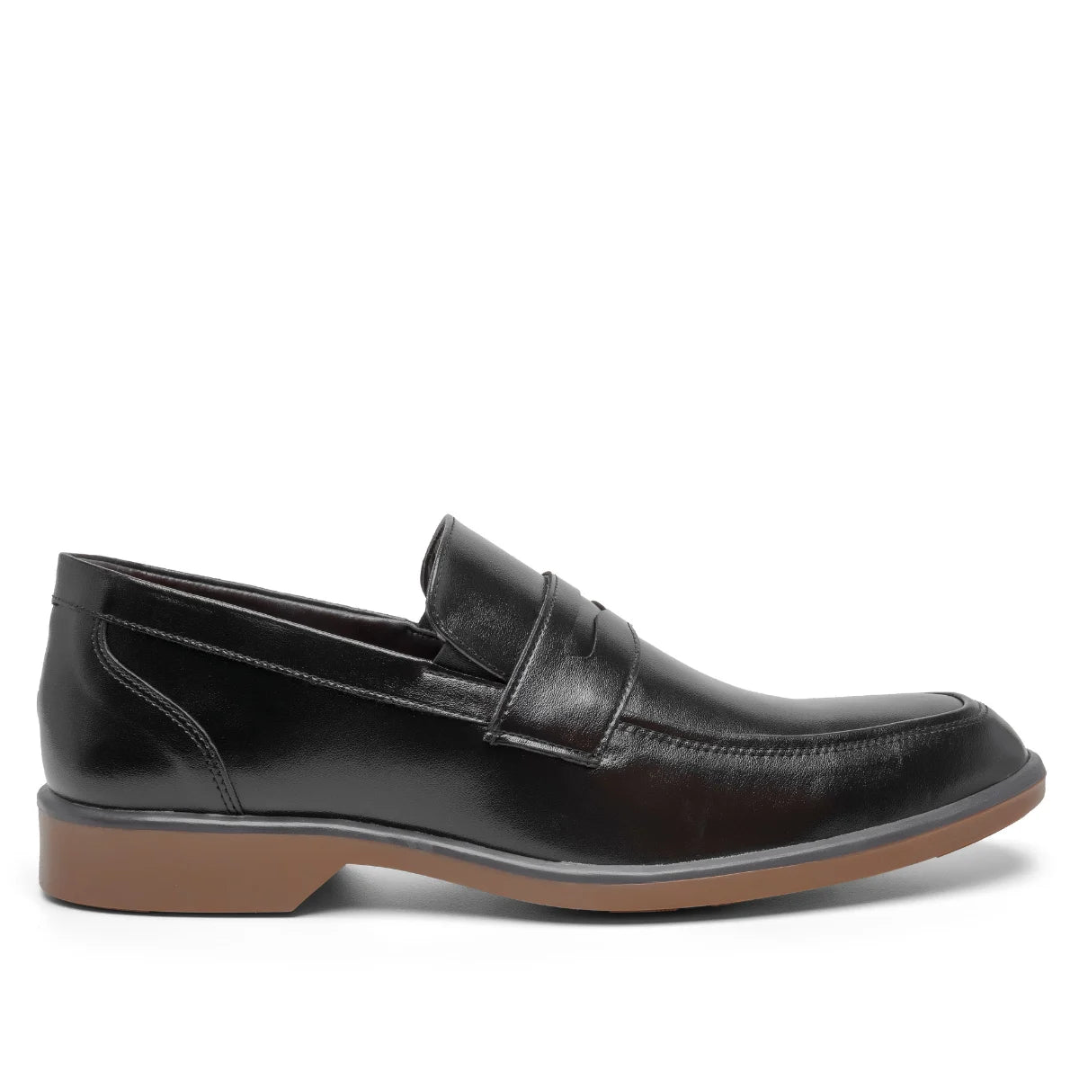 Sapato Casual Masculino de Sintético, cor Preta com Solado Bicolor Preto/Marrom