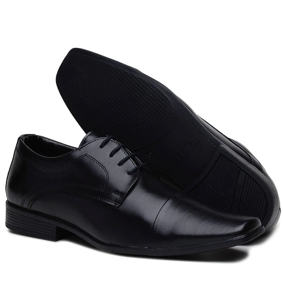 Sapato Social Forma Alongada de Amarrar Masculino de Sintético, com Solado Preto