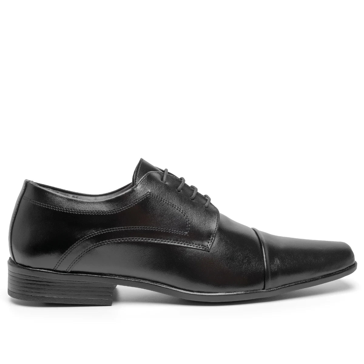 Sapato Social Forma Alongada de Amarrar Masculino de Sintético, cor Preto com Solado Preto