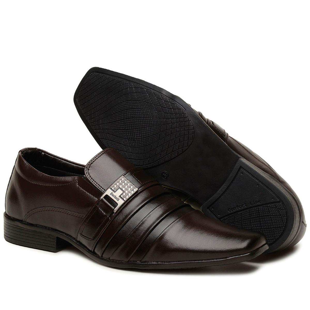 Sapato Social Forma Alongada Masculino de Sintético, cor Marrom com Solado Preto