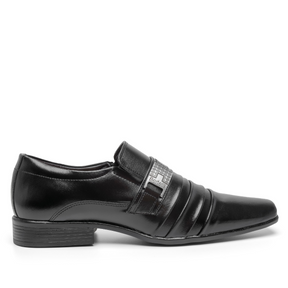 Sapato Social Forma Alongada Masculino de Sintético, cor Preto, com fivela