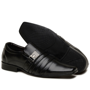 Sapato Social Forma Alongada Masculino de Sintético, cor Preto com Solado Preto