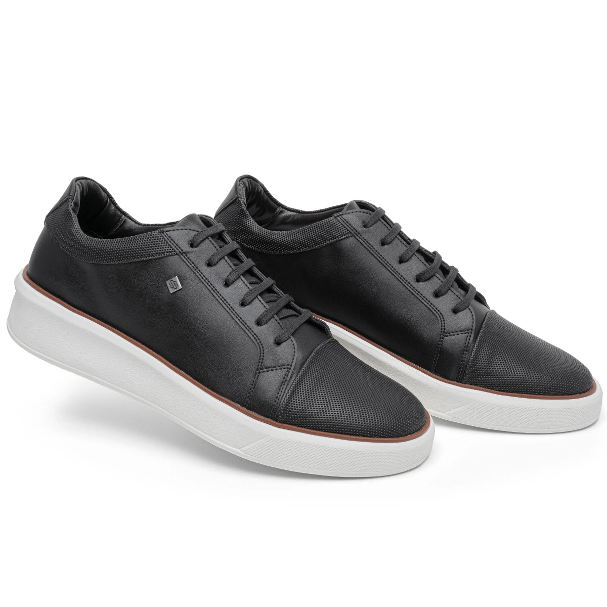 sapatenis masculino de Sintético, cor Preto com Solado Ambar/Branco