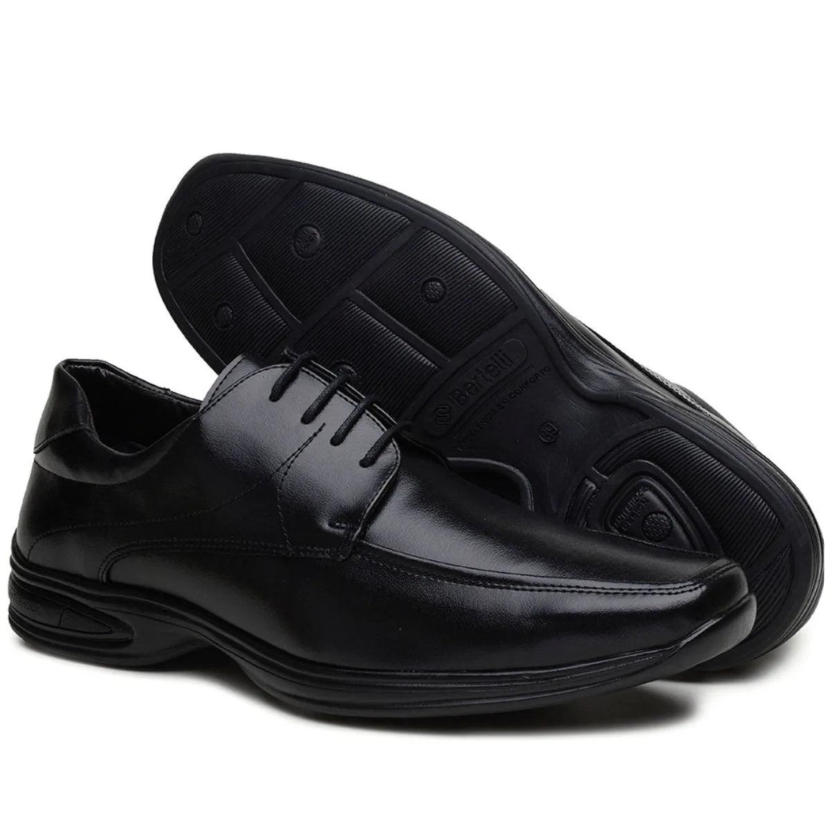 Sapato Conforto de Amarrar Masculino de Sintético, cor Preta