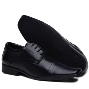 Sapato Social Forma Alongada de Amarrar Masculino de Sintético, com Solado Preto