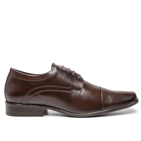 Sapato Social Forma Alongada de Amarrar Masculino de Sintético, cor Marrom com Solado Marrom