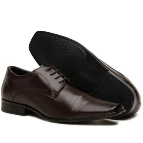 Sapato Social Forma Alongada de Amarrar Masculino de Sintético, com Solado Marrom