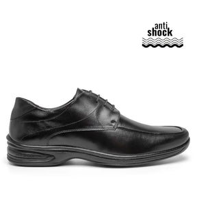 Sapato Conforto de Amarrar Masculino de Sintético, cor Preta com Solado Preto